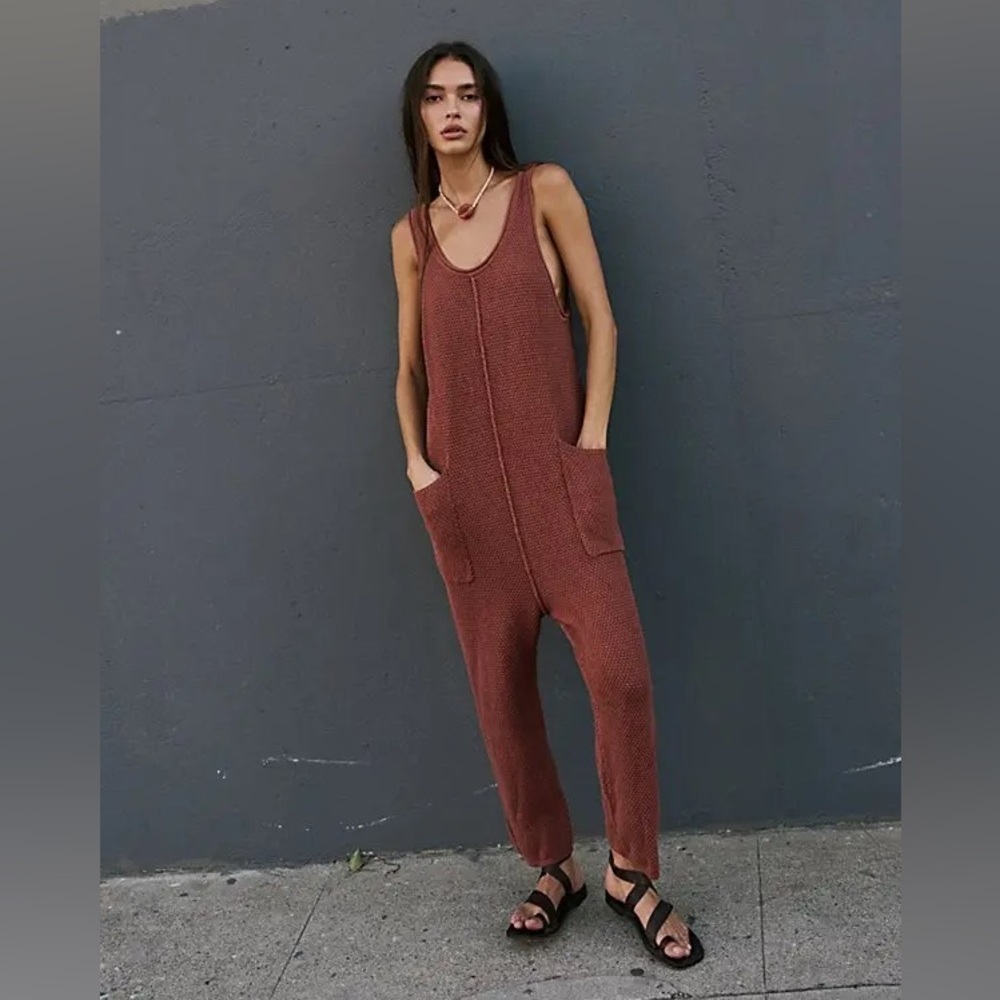 Free People Rust Brown Knit Tank Jumpsuit